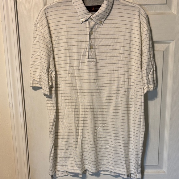 Robert Talbott Men's Polo Shirt - White and Gray Stripes - Picture 1 of 4